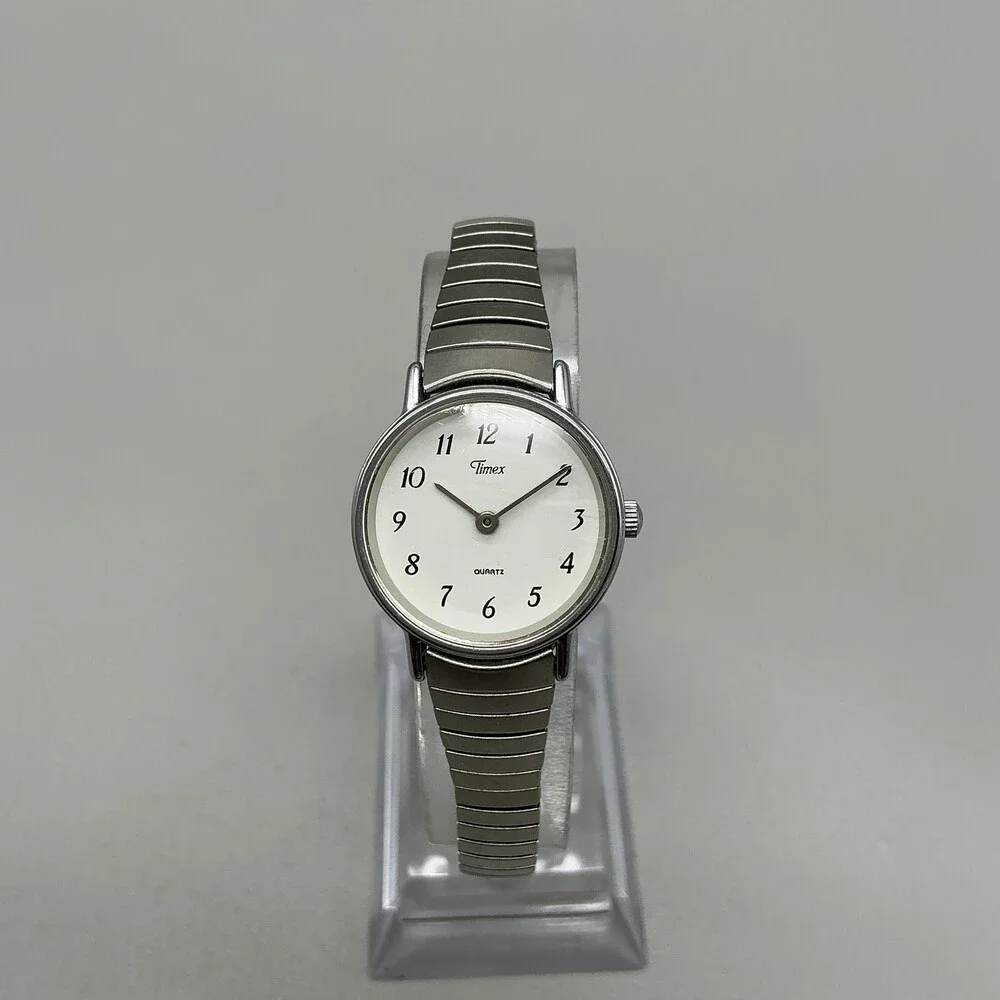 Timex Womens Watch 23mm White Dial Silver Tone Expansion Band New Battery
